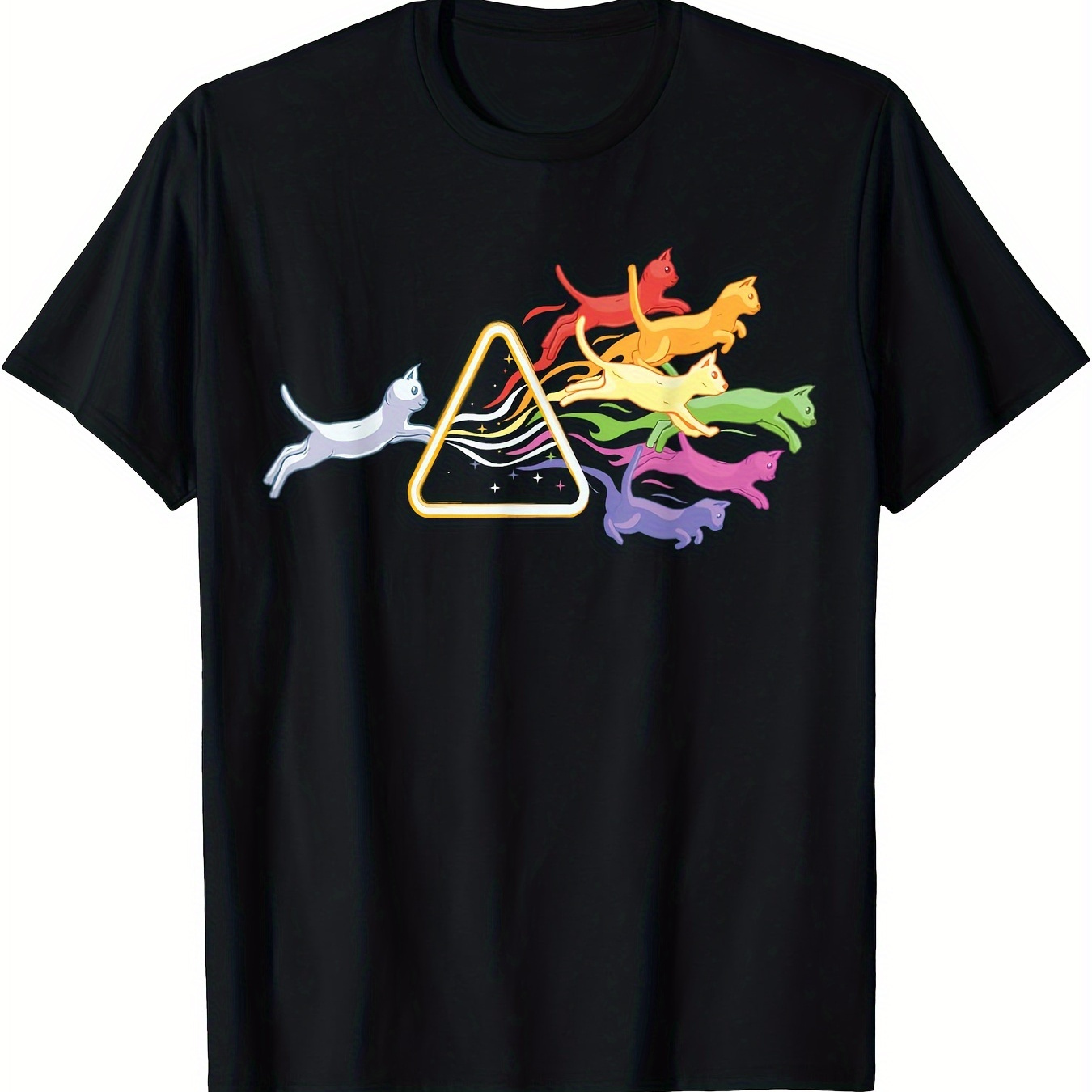 

Cat Prism Rainbow Light Funny Physics Science , Men's T-shirt