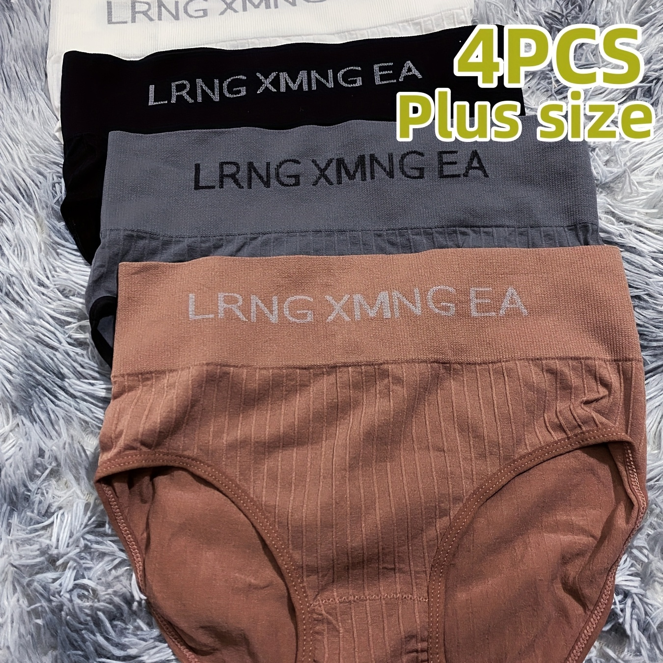 

4pcs Of -size Style Sports High-waisted Women's Underwear With Letter Prints, Featuring A Tummy And Moisture-wicking Graphene Fabric For A Flattering Fit.