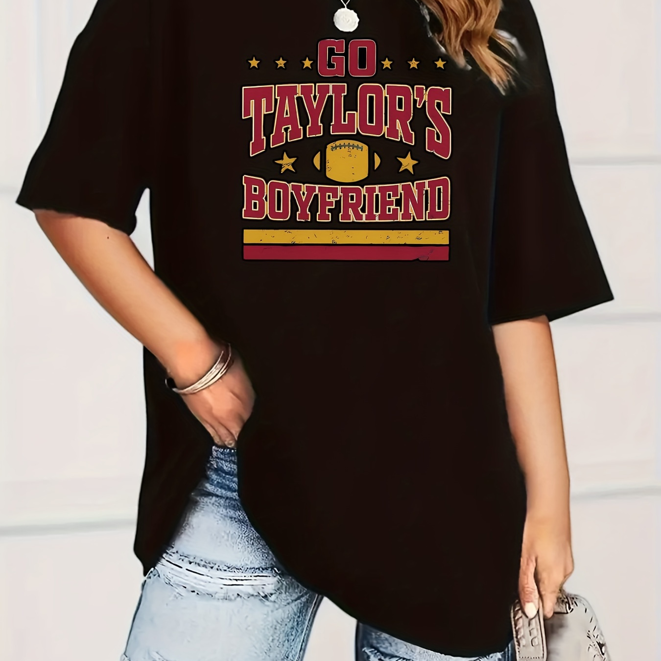 

Women's Fashion Casual Short Sleeve Loose Fit T-shirt With "go Boyfriend" Print, Sporty And Versatile Style