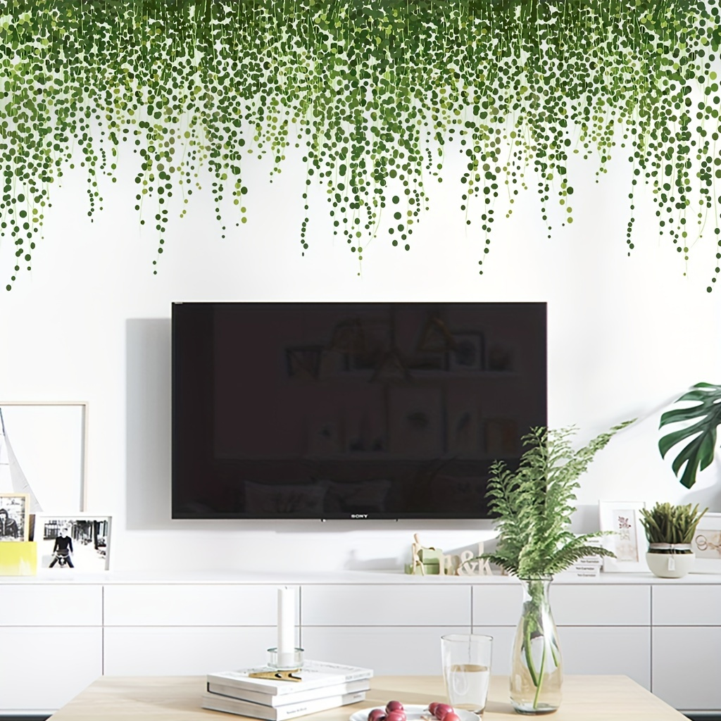 

1pc Fresh Wind Green Plant Leaves Hanging Decoration Wall Sticker, Self-adhesive Removable Plant Pvc Sticker Suitable For Living Room Bedroom Decoration Painting