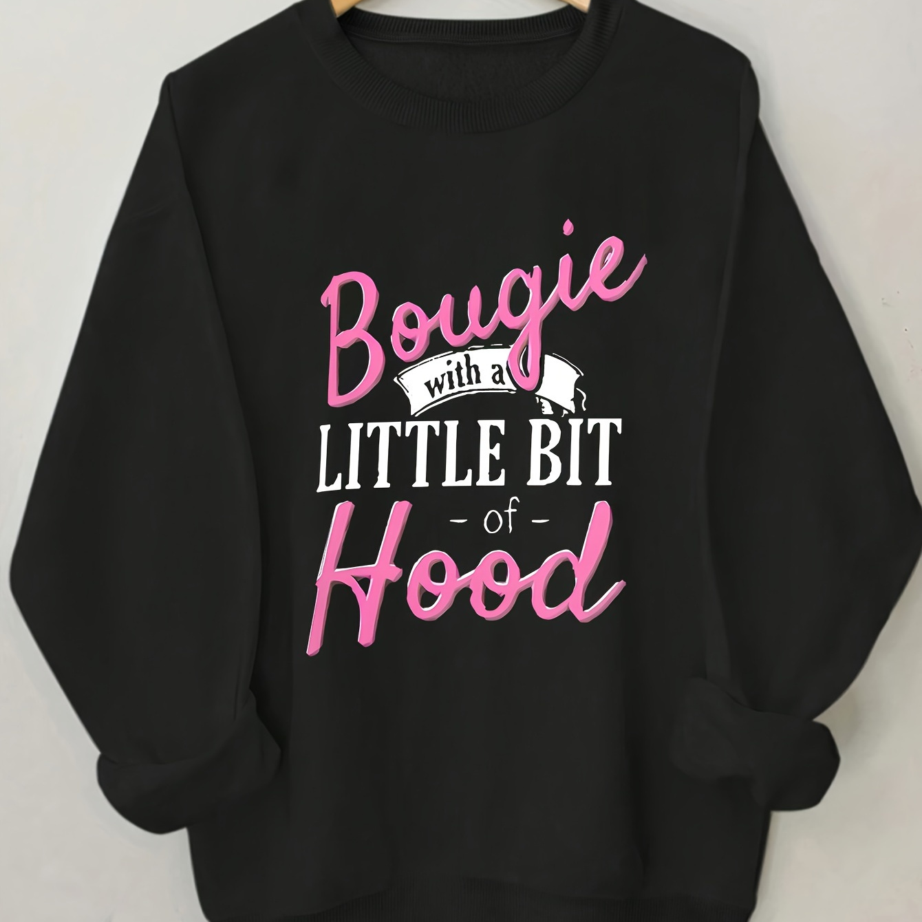 

Bougie With A Of Hood Sweatshirt - Casual Geometric Pattern Long Sleeve Crewneck Pullover For Women, Polyester Knit Fabric, Spring/fall Collection