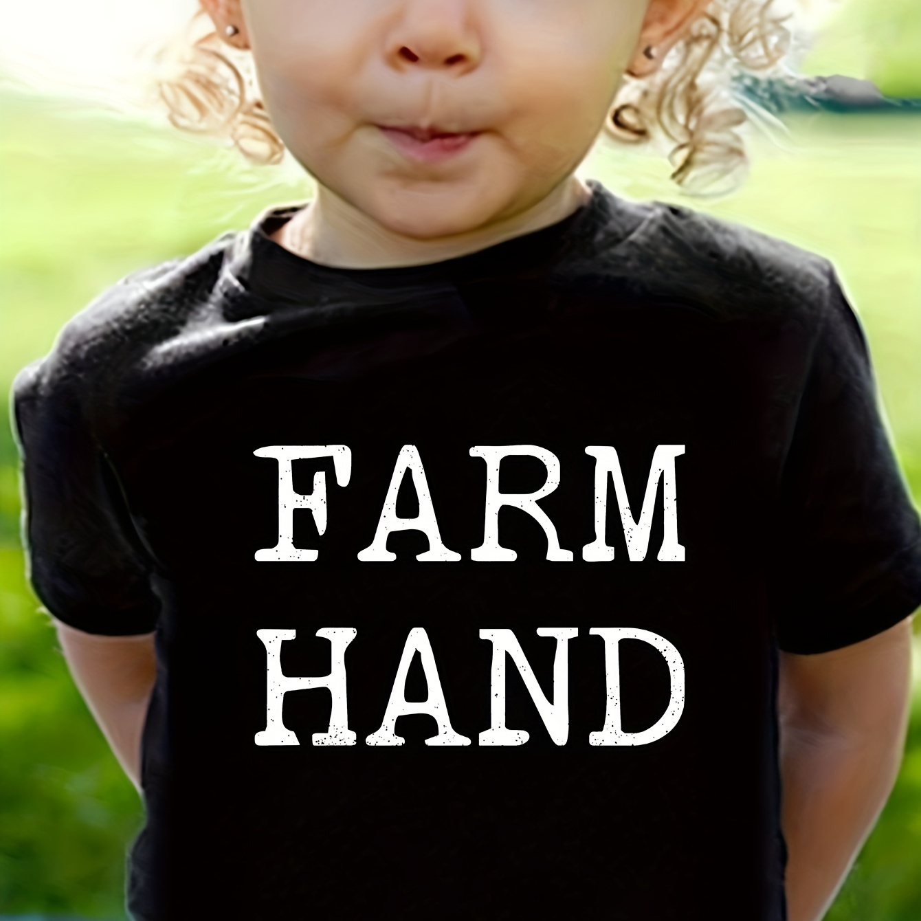 

Farm Hand Print Tee, Girls' Casual & Trendy Crew Neck Short Sleeve T-shirt For Spring & Summer, Girls' Clothes For Everyday Life