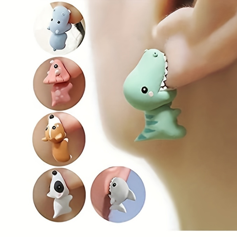 

Animal Cartoon Stud Earring Cute Dinosaur Little Dog Whale Clay Bite Ear Jewelry Funny Gifts Fashion Accessories For Girls