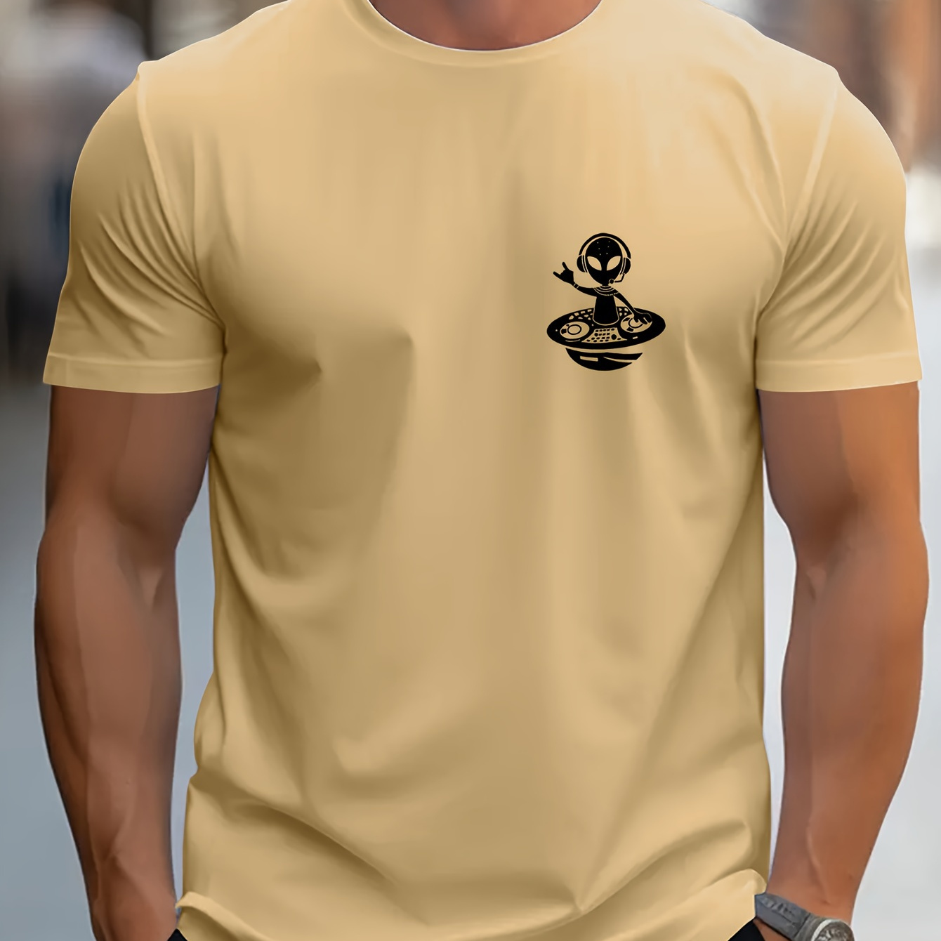 

Alien Dj Print Men's Casual T-shirt, Short Sleeve Tee Tops, Summer Outdoor Sports Clothing