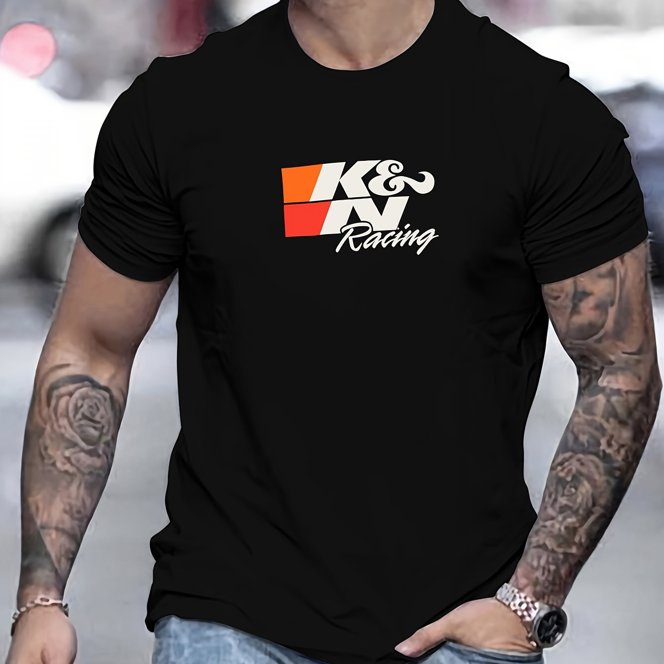 

Men's Summer Casual T-shirt With Racing Graphic - Breathable Polyester, Crew Neck, Short Sleeve