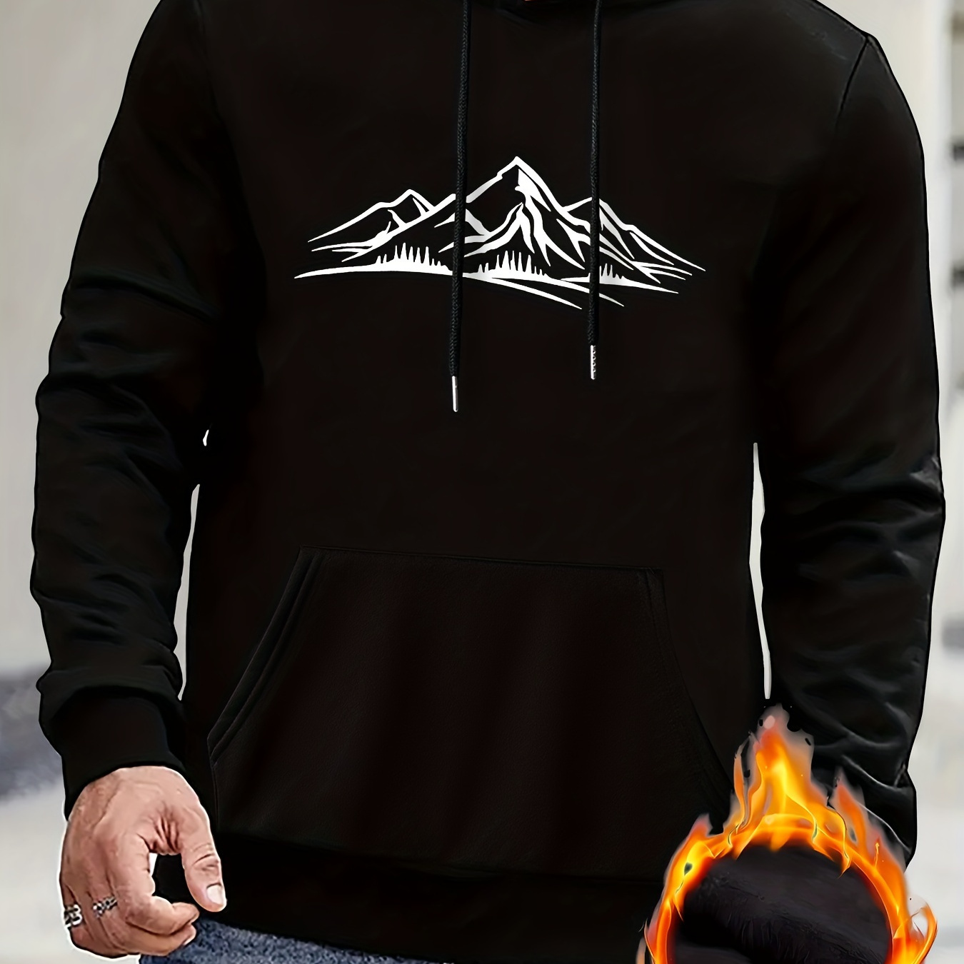 

Mountain Print Hoodie, Cool Hoodies For Men, Men's Casual Pullover Hooded Sweatshirt With Kangaroo Pocket Streetwear For Winter Fall, As Gifts