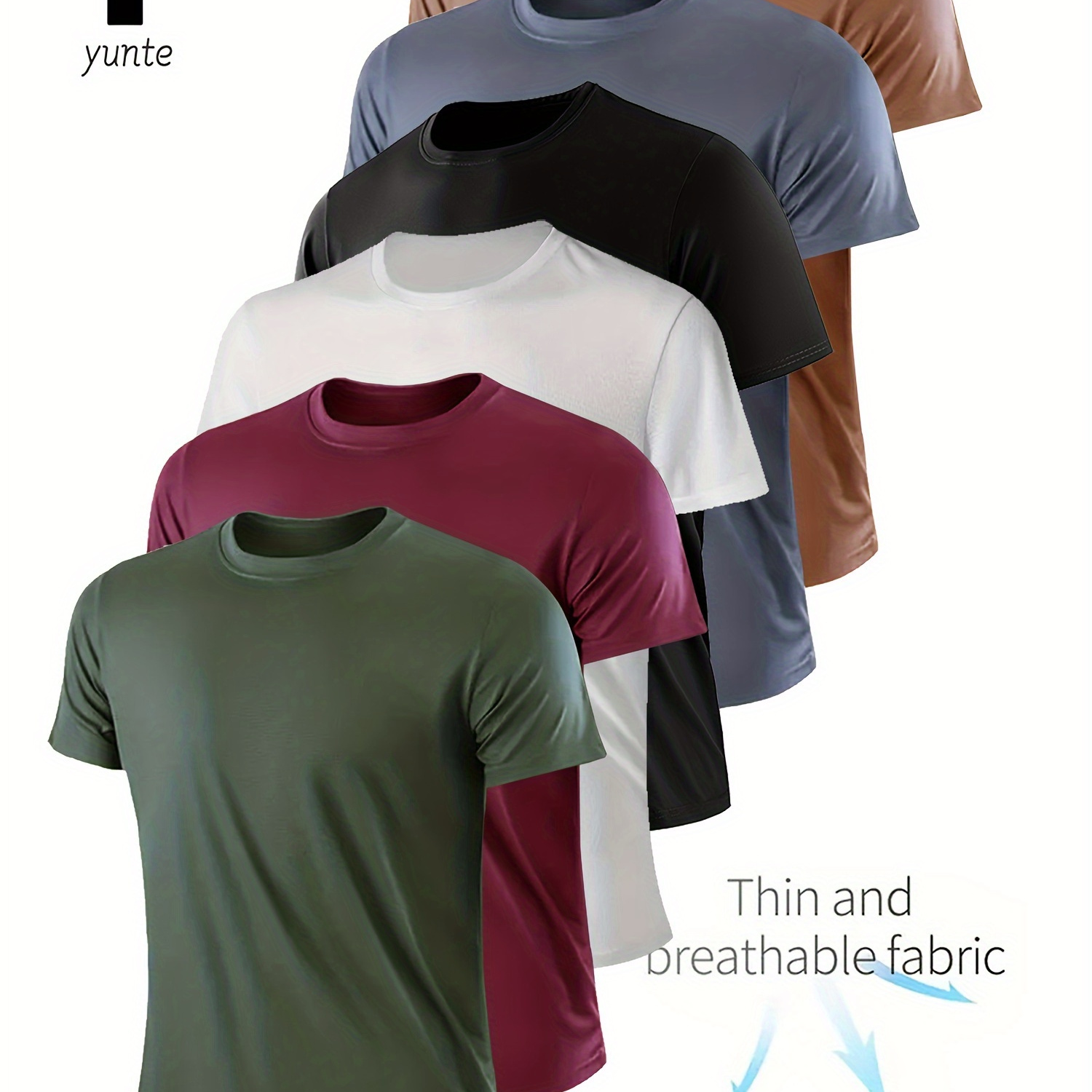 

6pcs -dry Athletic T-shirts - , Moisture-wicking In Army , , , , , Khaki - For Gym, &