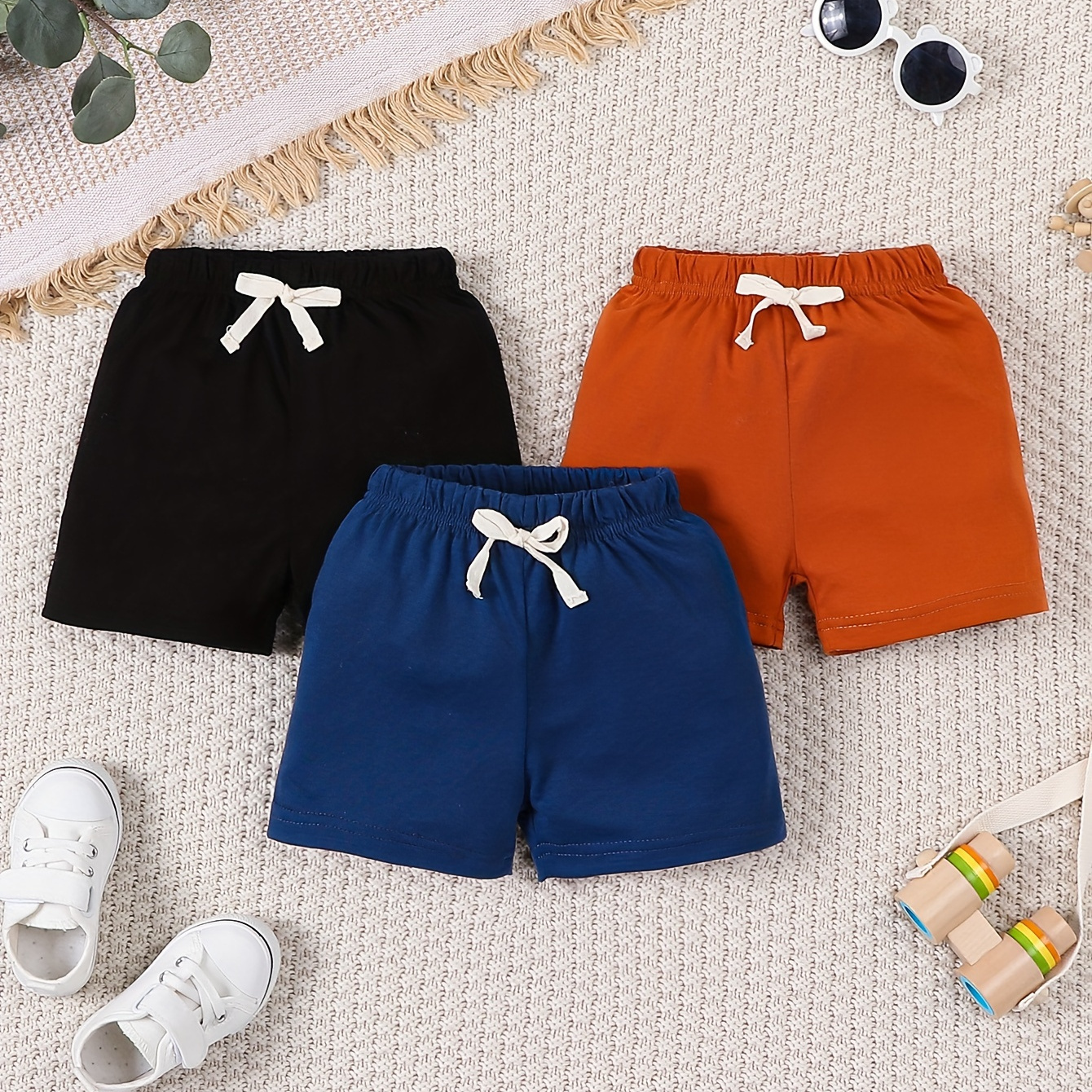 

3pcs Baby Boy's Comfy Cotton Shorts, Elastic Waist Bottoms For Daily Wear, Baby's Clothing