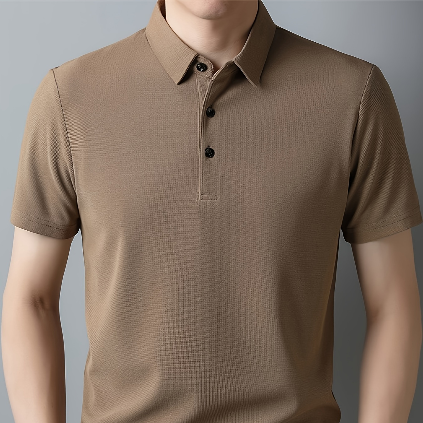 

Men's Solid Short Sleeve And Lapel Collar Henley Shirt, Casual And Comfy Sports Tops For Summer Golf Wear And Outdoors Activities