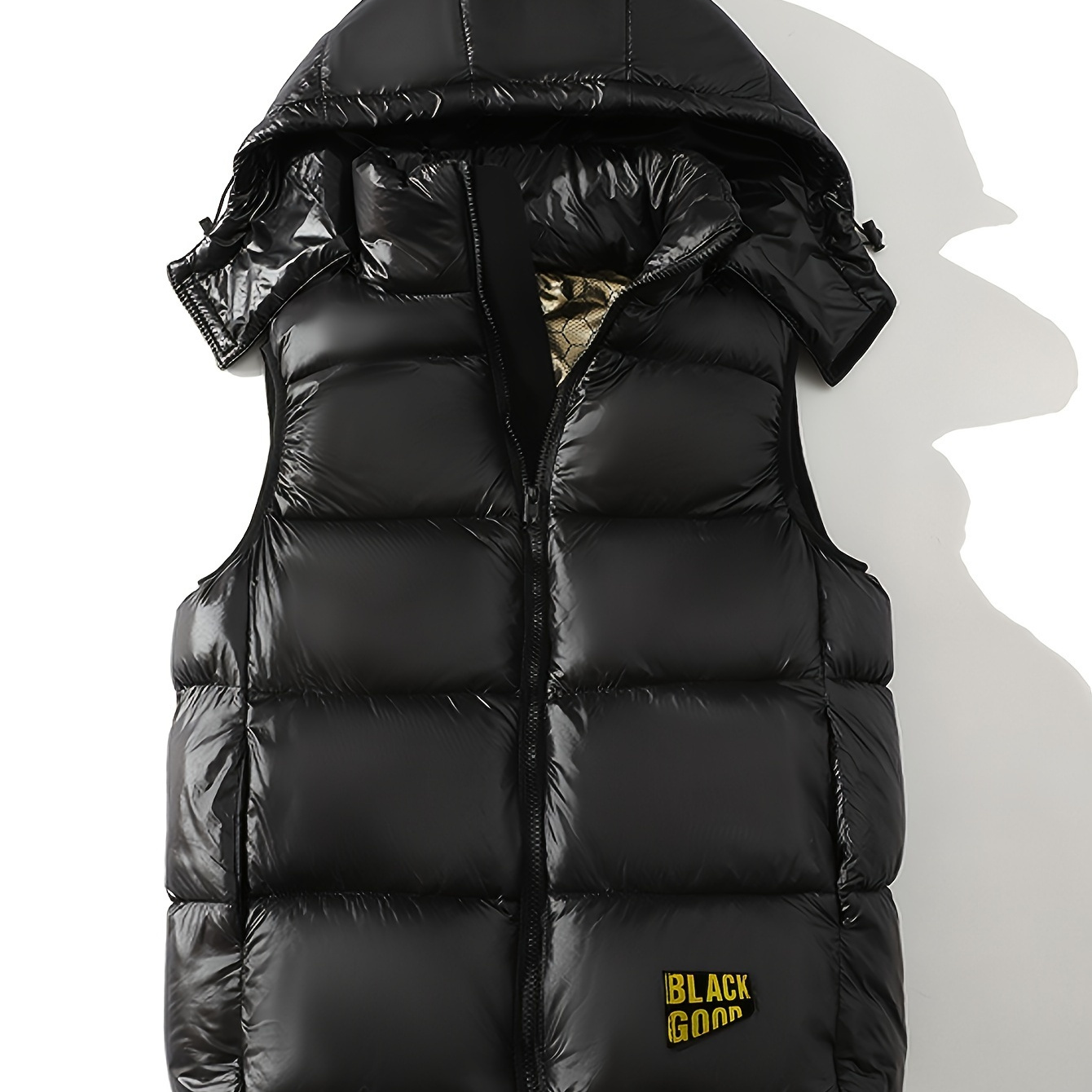 

Men's Solid Sleeveless Puffer Coat With Pockets, Casual Zip Up Warm Hooded Vest For Winter Outdoor Activities