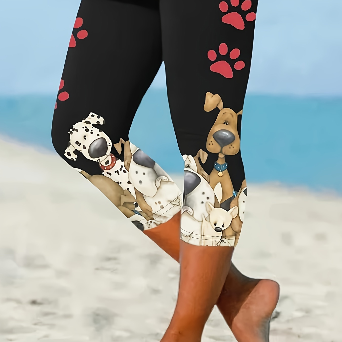 

Cute Dogs & Paw Print Cropped Leggings, Casual Skinny Every Day Stretchy Leggings, Women's Clothing