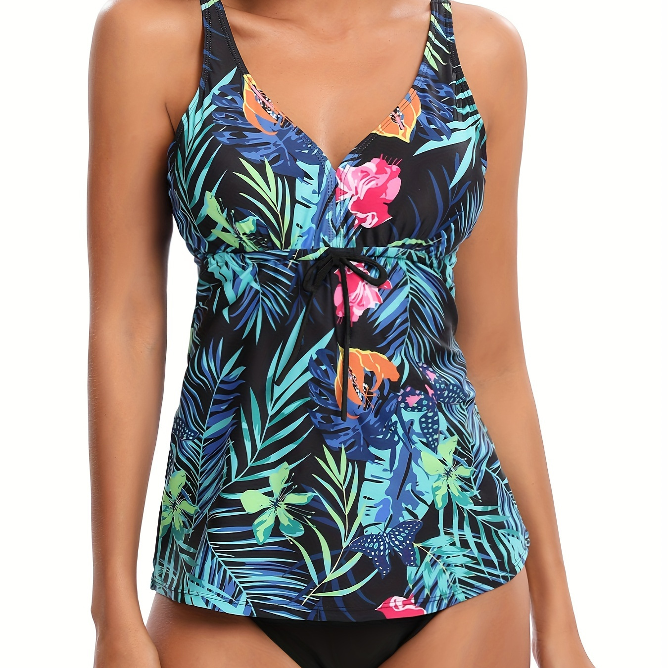 

Tropical Print 2 Piece Set Tankini, V Neck High Cut Swimsuits, Women's Swimwear & Clothing