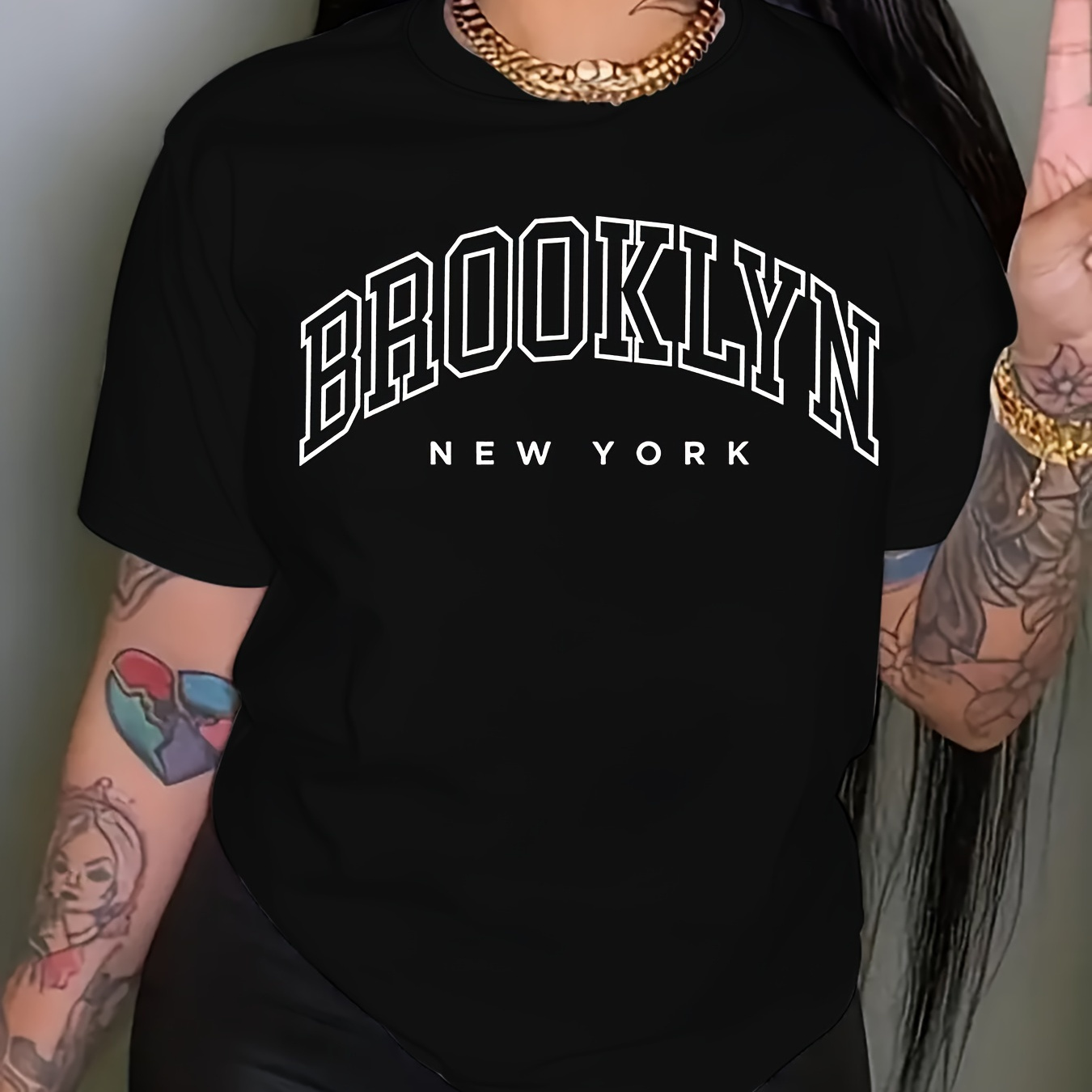 

Brooklyn New York Print T-shirt, Short Sleeve Crew Neck Casual Top For Summer & Spring, Women's Clothing