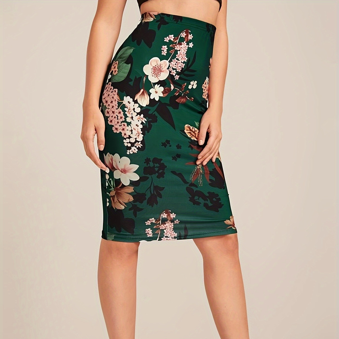 

Floral Print High Waist Skirt, Vintage Bodycon Skirt For Spring & Summer, Women's Clothing