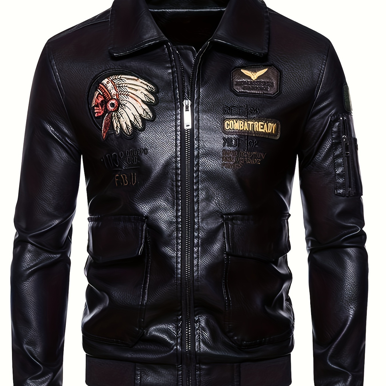 

Men's Anime Figure With Feather Ornaments Pattern Pu Leather Jacket, Motorcycle Riding Jacket For Males