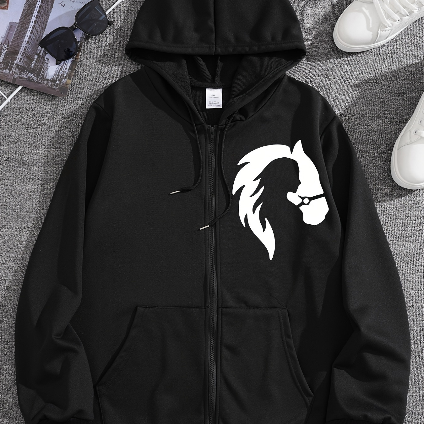 Men's Graphic Print Casual Hooded Jacket Zipper Oversized Clothing Plus