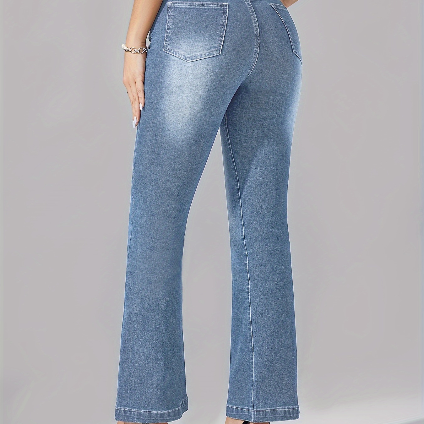 

High-waisted Stretchy Denim Jeans For Women, Mid-rise, Relaxed Fit, Classic Style, Straight Leg, High-rise, Elastic Waist Casual Wear For Fall