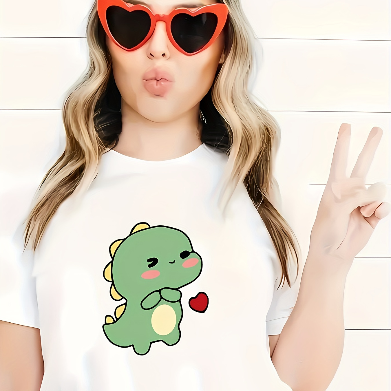 

Cute Dinosaur Graphic Casual T-shirt, Round Neck Short Sleeves Comfy Tops, Women's Versatile Tee