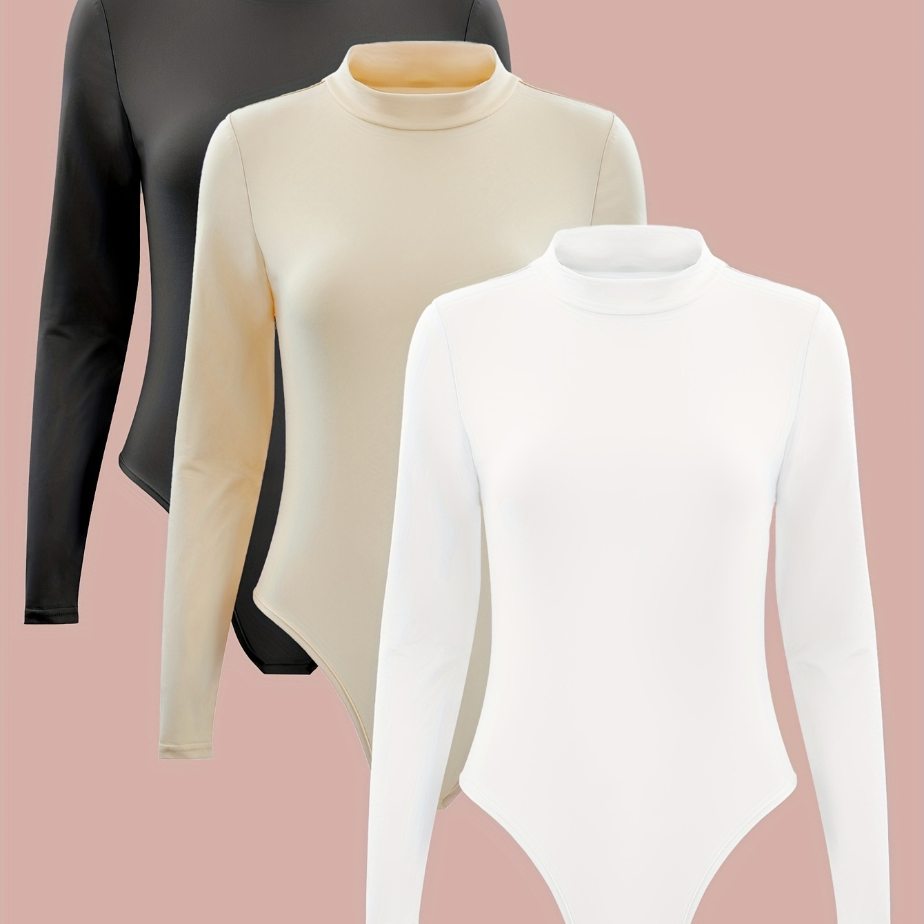 Solid Zip Mock Neck Bodysuit Elegant Long Sleeve Slim - Temu Canada