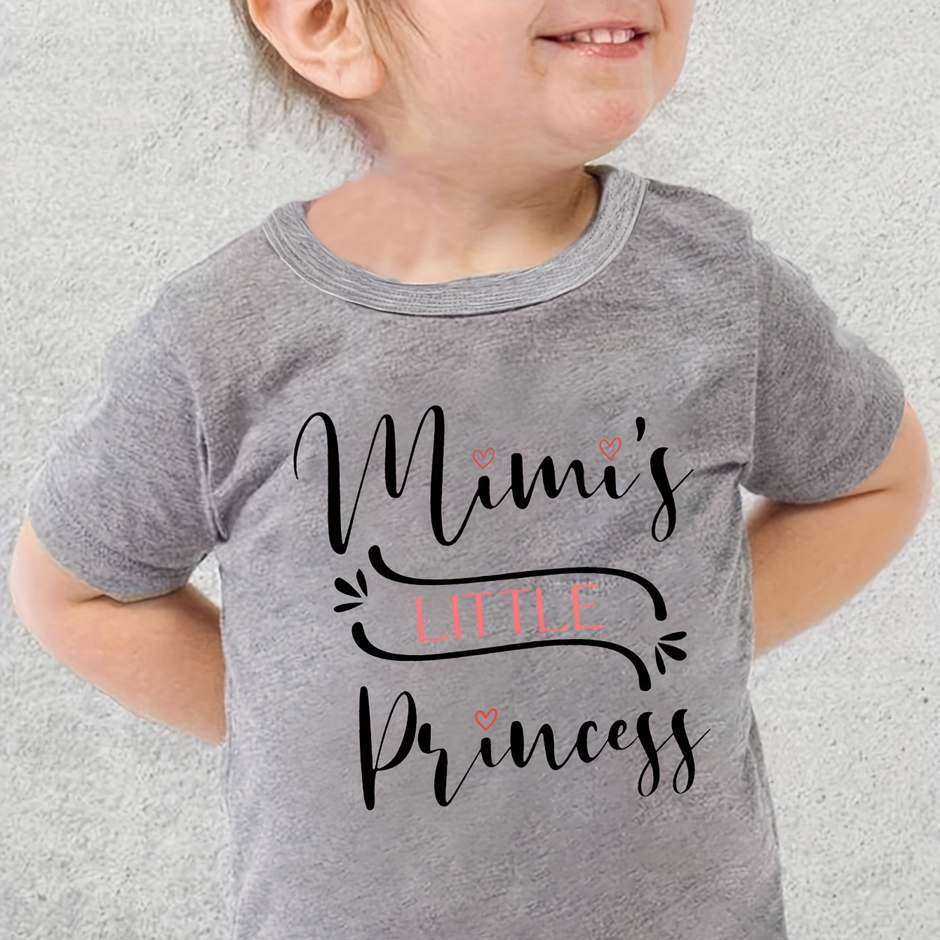 

Graffiti Mimi's Little Princess Print, Girls' Casual Crew Neck Short Sleeve T-shirt, Comfy Top Clothes For Spring And Summer For Outdoor Activities