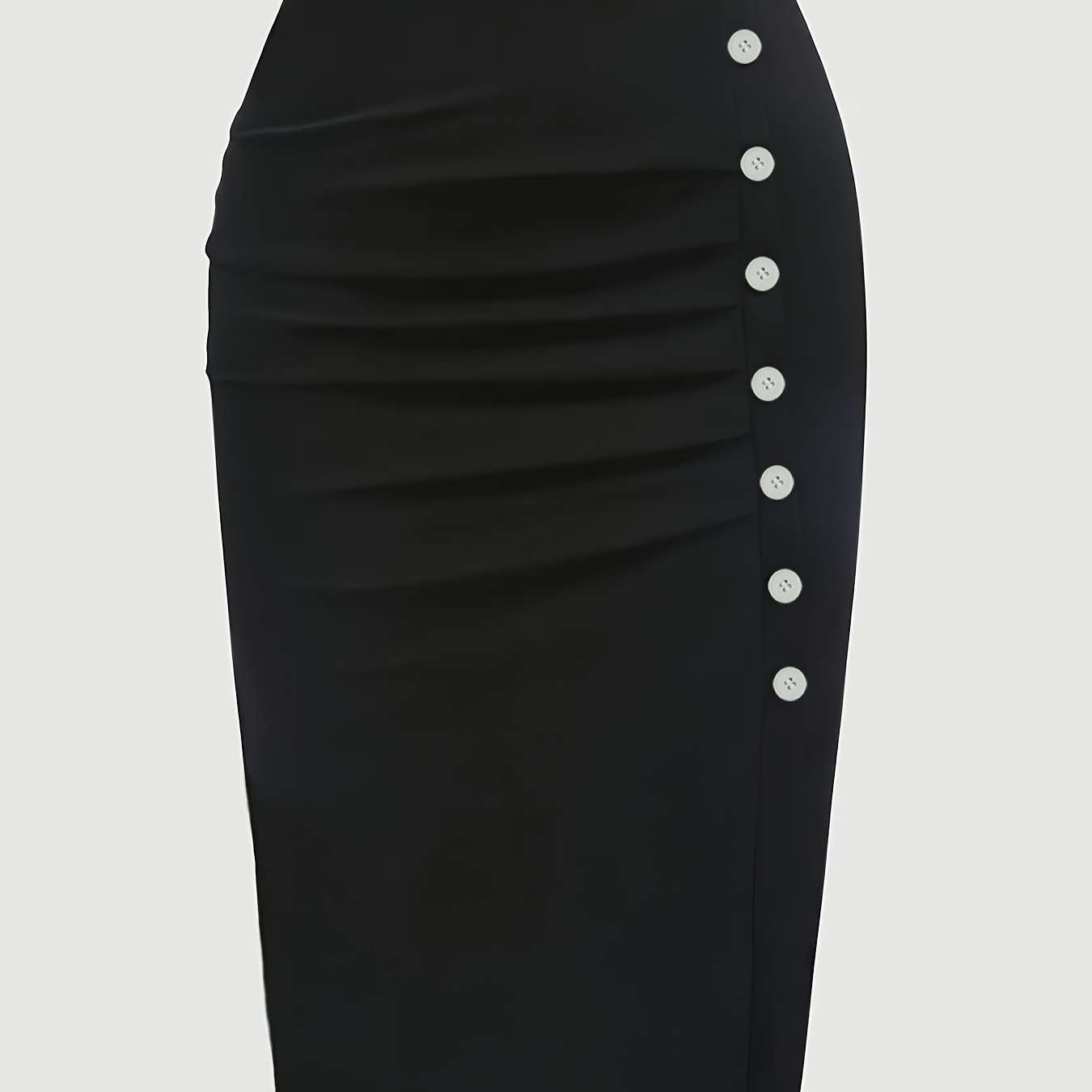 

Women's Plus Size Elegant Pencil Skirt - J665, 100% Polyester Knit Fabric, Slight Stretch, Solid Color, All Season, Button Detail