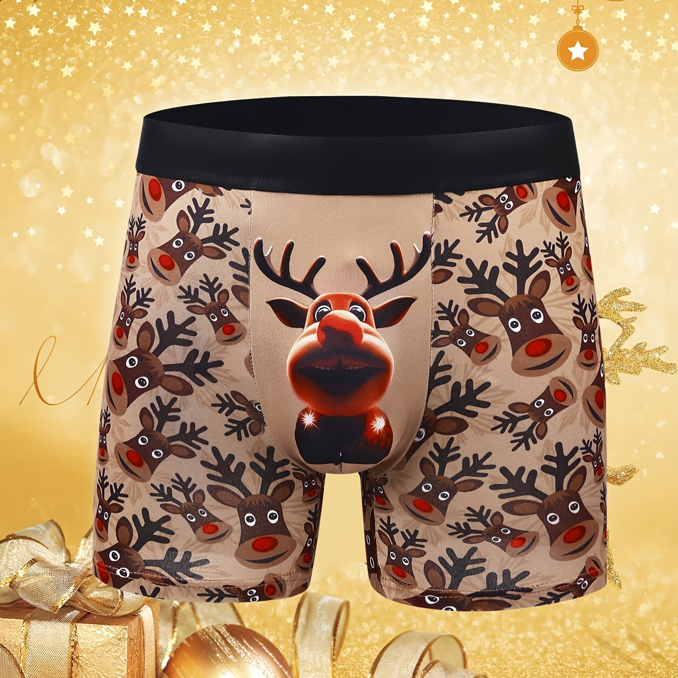 

1pc Christmas Men's Unique 3d Comfortable Breathable Casual Boxer Briefs, Men's Novelty Underwear