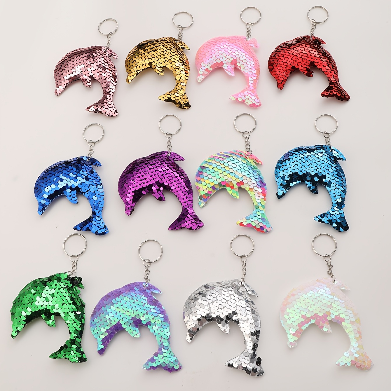 

12pcs Glitter Sequins Dolphin Keychains Cute Cartoon Animal Bag Key Chain Keyring Ornament Bag Purse Charm Accessories