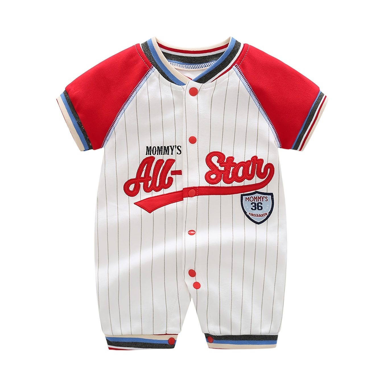 

Newborn Infant Color Block Baseball Romper Short Sleeve Stripe Letter Embroidery Jumpsuit For Baby Boys Toddler Clothes