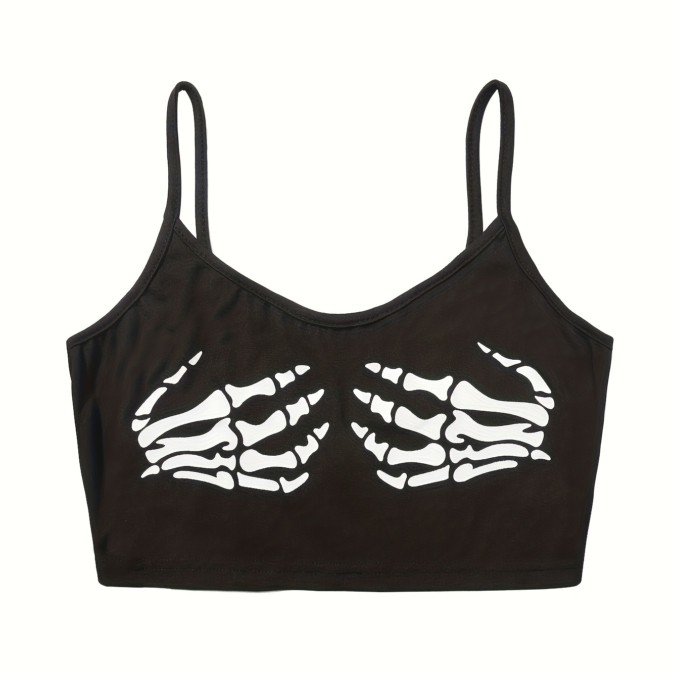 

Skull Print Spaghetti Strap Top, Casual Sleeveless Crop Cami Top For Spring & Summer, Women's Clothing