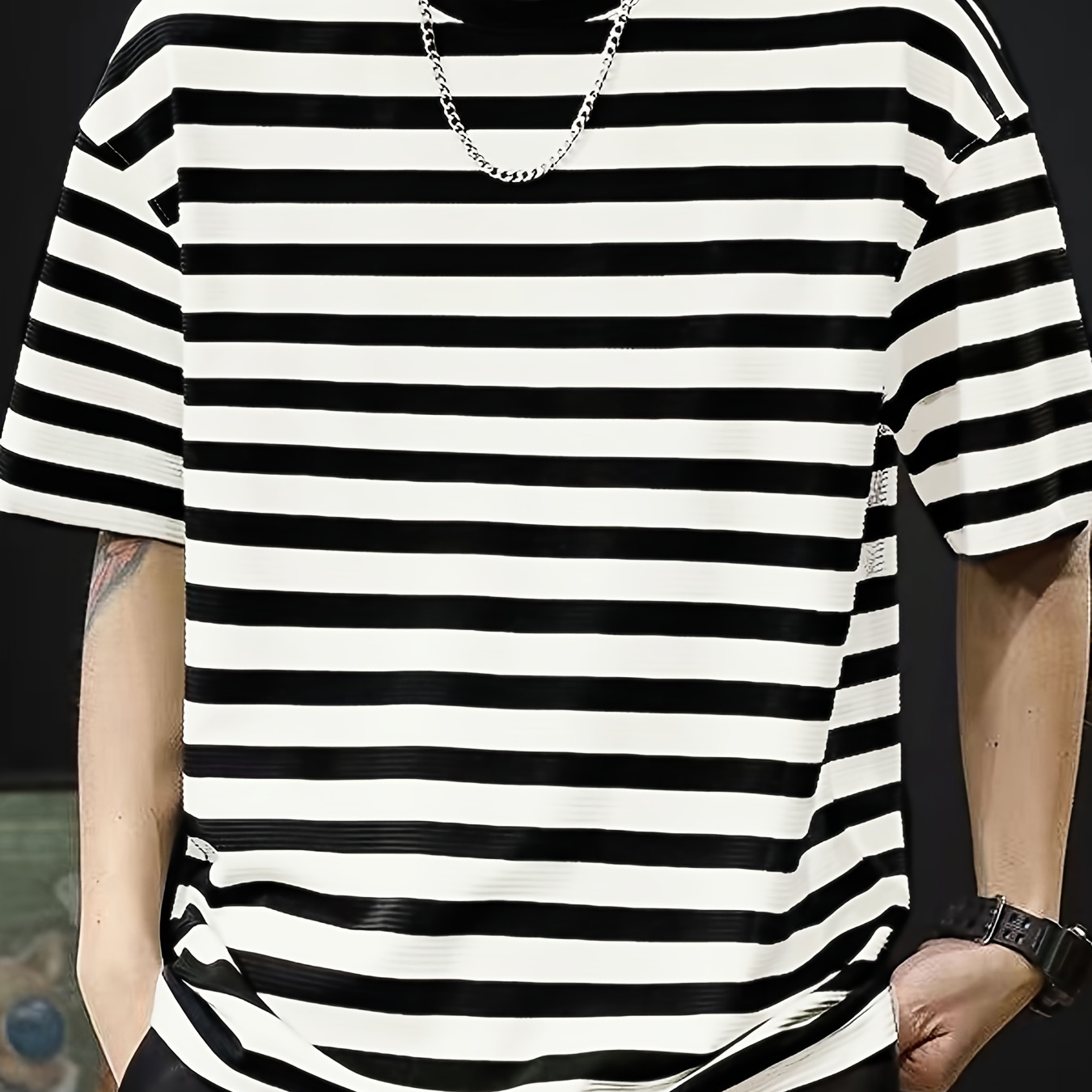 

Men's Striped T-shirt, Casual Short Sleeve Crew Neck Tee, Men's Clothing For Summer Outdoor