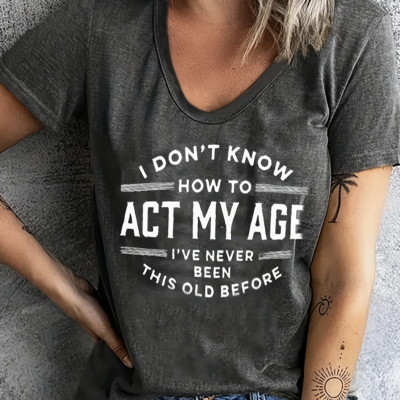 

Act My Age Print Crew Neck T-shirt, Casual Short Sleeve T-shirt For Summer, Women's Clothing