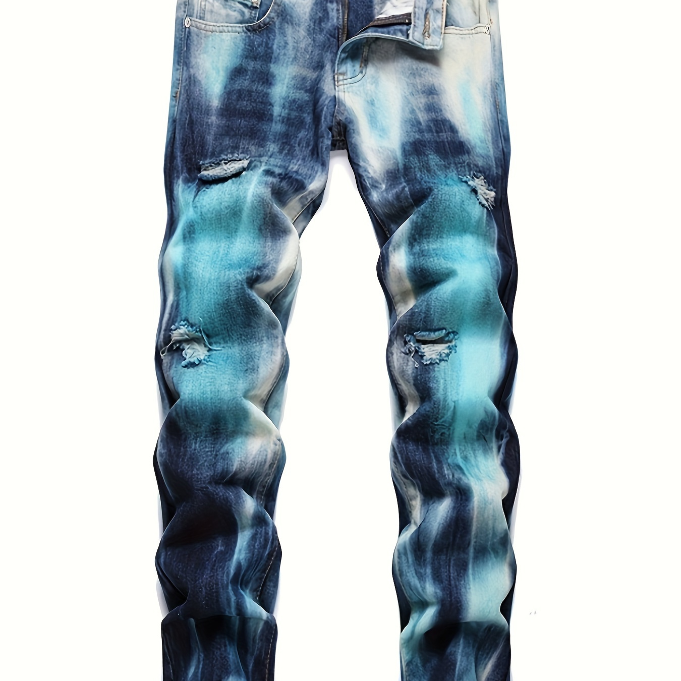 

Men's Casual Punk Style Skinny Jeans, Chic Street Style Ombre Ripped Jeans For Nightclub