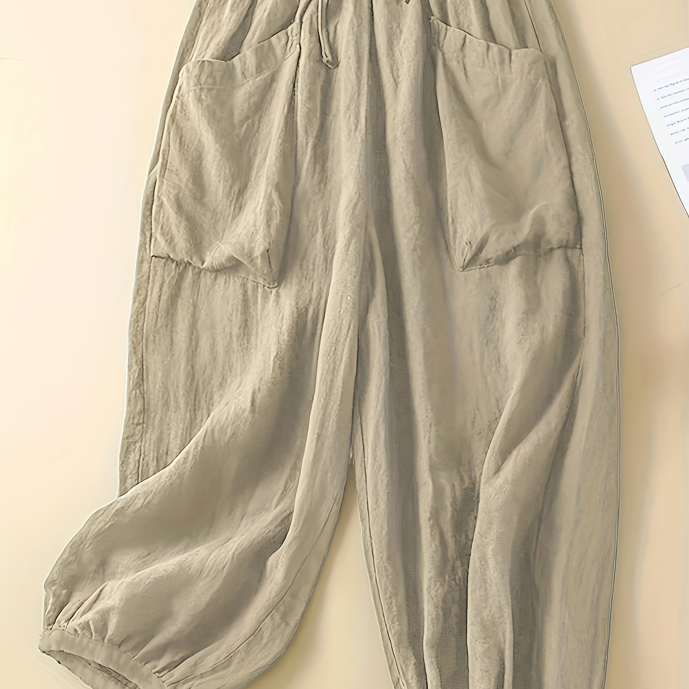 

Plus Size Solid Pocket Baggy Pants, Casual Drawstring Elastic Waist Pants, Women's Plus Size Clothing