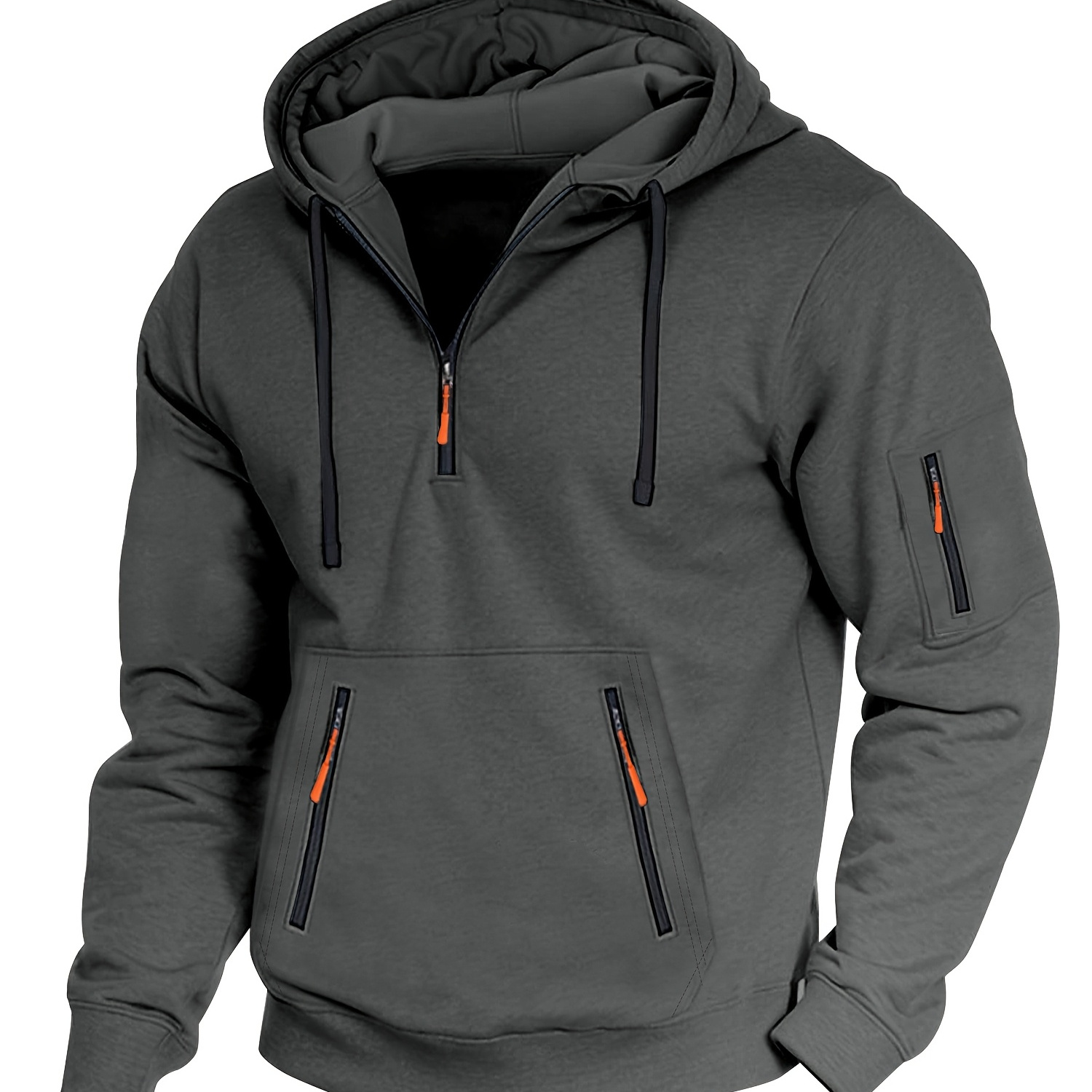 

Men' Black Hooded Jacket With Zipper Design - Casual Fall/winter Polyester , Front Pockets, Machine Washable, Fit For