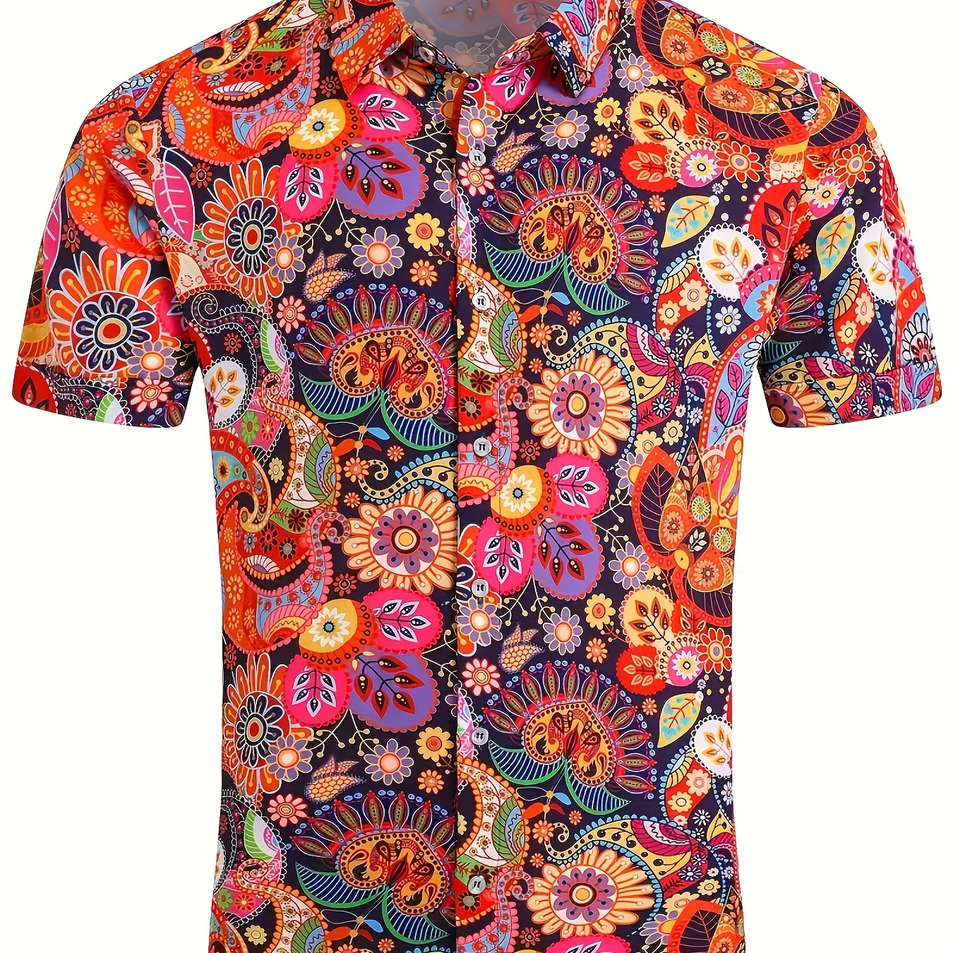 

Men's Ethnic Style Graphic Pattern Print Lapel Shirt With Short Sleeve And Button Down Placket, Stylish And Comfy Tops For Summer Leisurewear And Beach Vacation