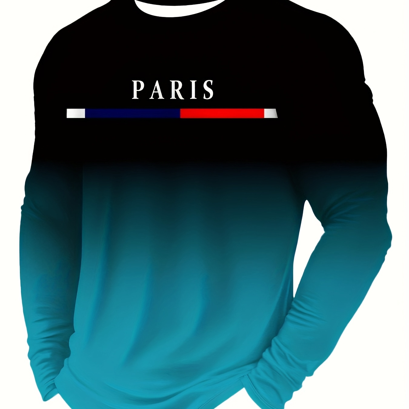 

Paris Gradient Men's Long Sleeve T-shirt - Casual Streetwear With 3d , Polyester , Crew Neck, Machine Washable