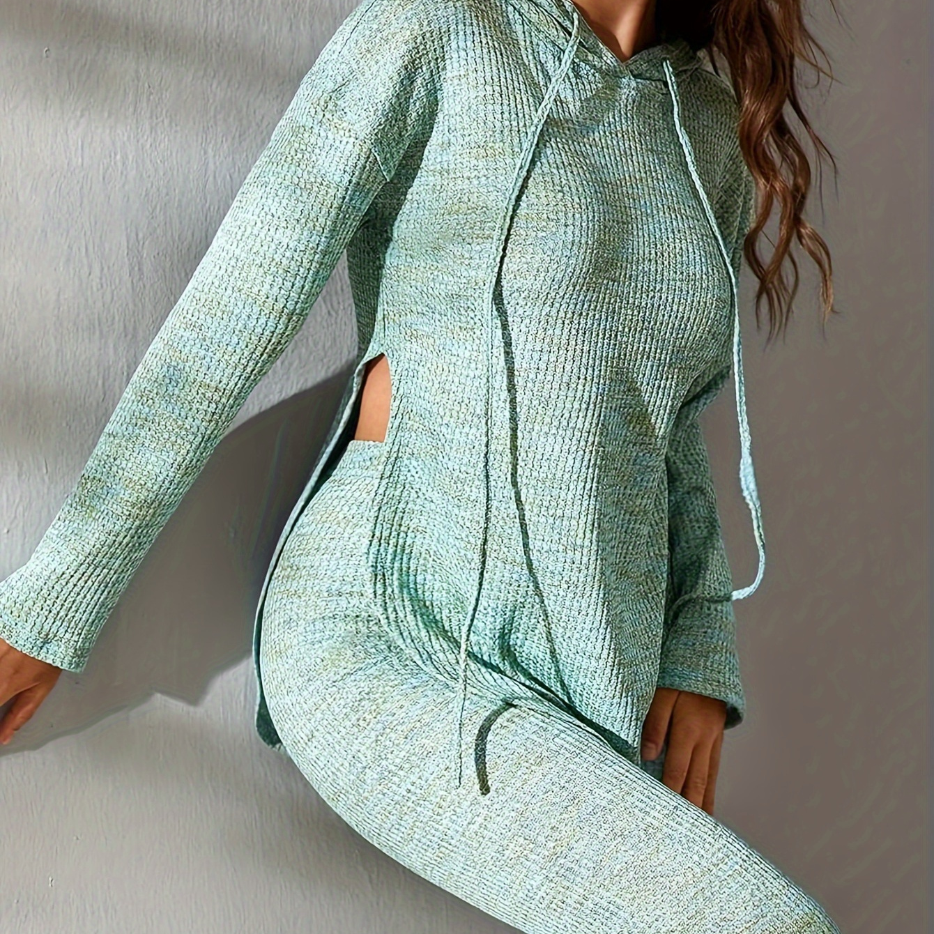 

Tie-dye Knit & Leggings Set Drawstring Hem - , Washable - For /fall