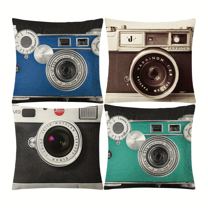 

1pc Nordic Camera Printed Linen Pillow Cover For Living Room Bedroom Sofa Home Decor - 17x17 Inches - No Pillow Insert Included