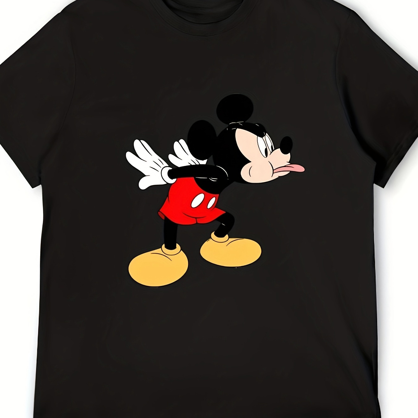 

Men's Summer Disney Fashion, Mickey Mouse Making Face Illustration Pattern Crew Neck And Short Sleeve T-shirt, Chic And Trendy Pure Cotton Tops For Daily Outerwear
