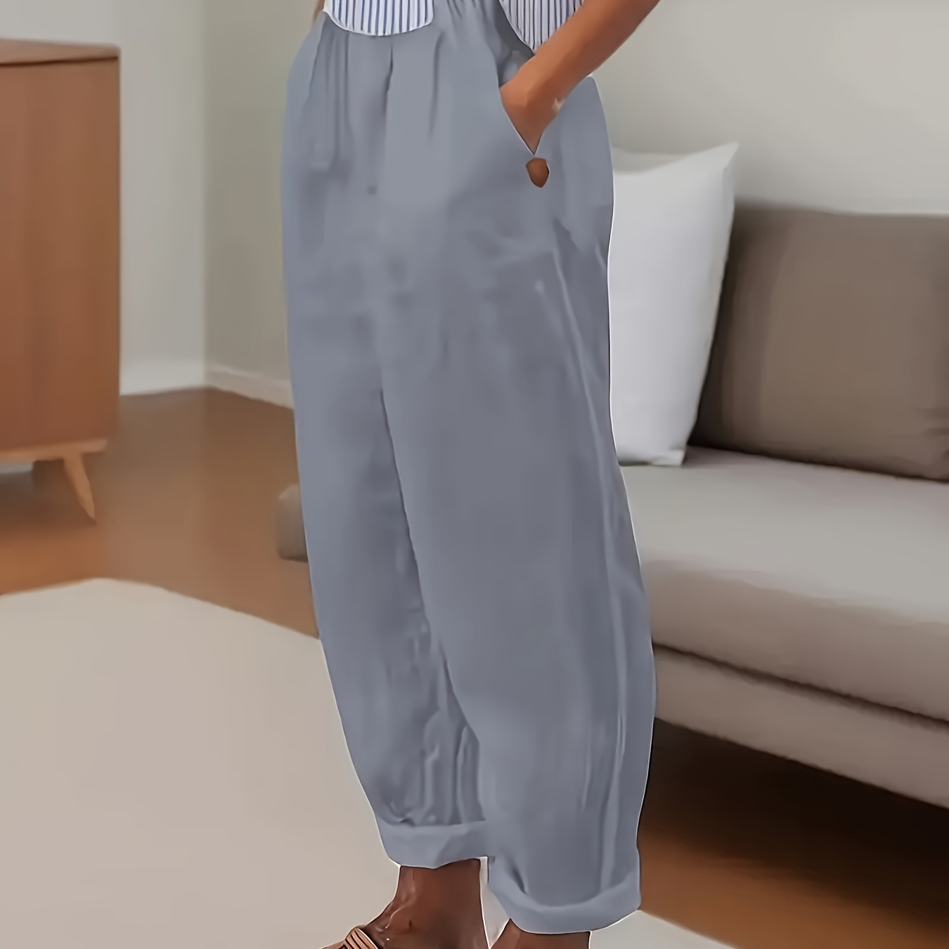 

Pantalon droit uni grande taille, pantalon décontracté à taille élastique pour le printemps et l'automne, vêtements grande taille pour femmes