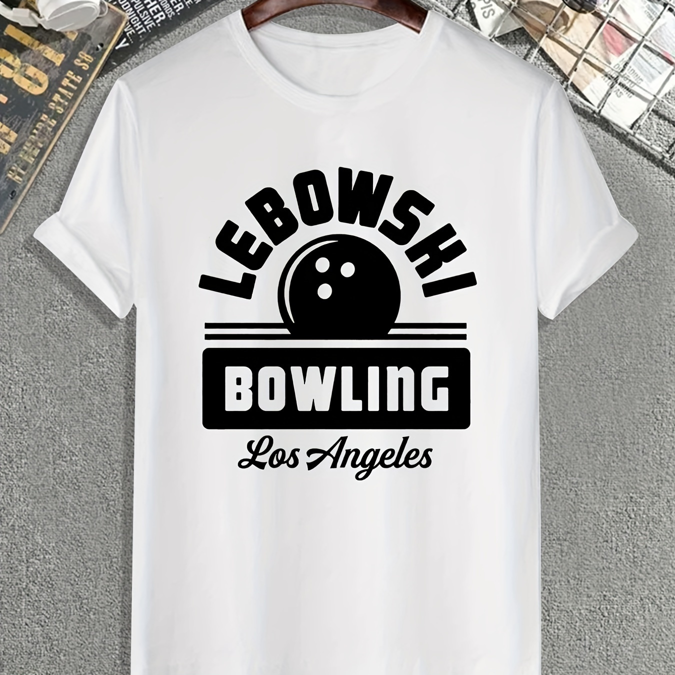 

Bowling Lover Pattern Print Men's Comfy Slightly Stretch T-shirt, Graphic Tee Men's Summer Clothes, Men's Casual Outfits For Sports Fitness