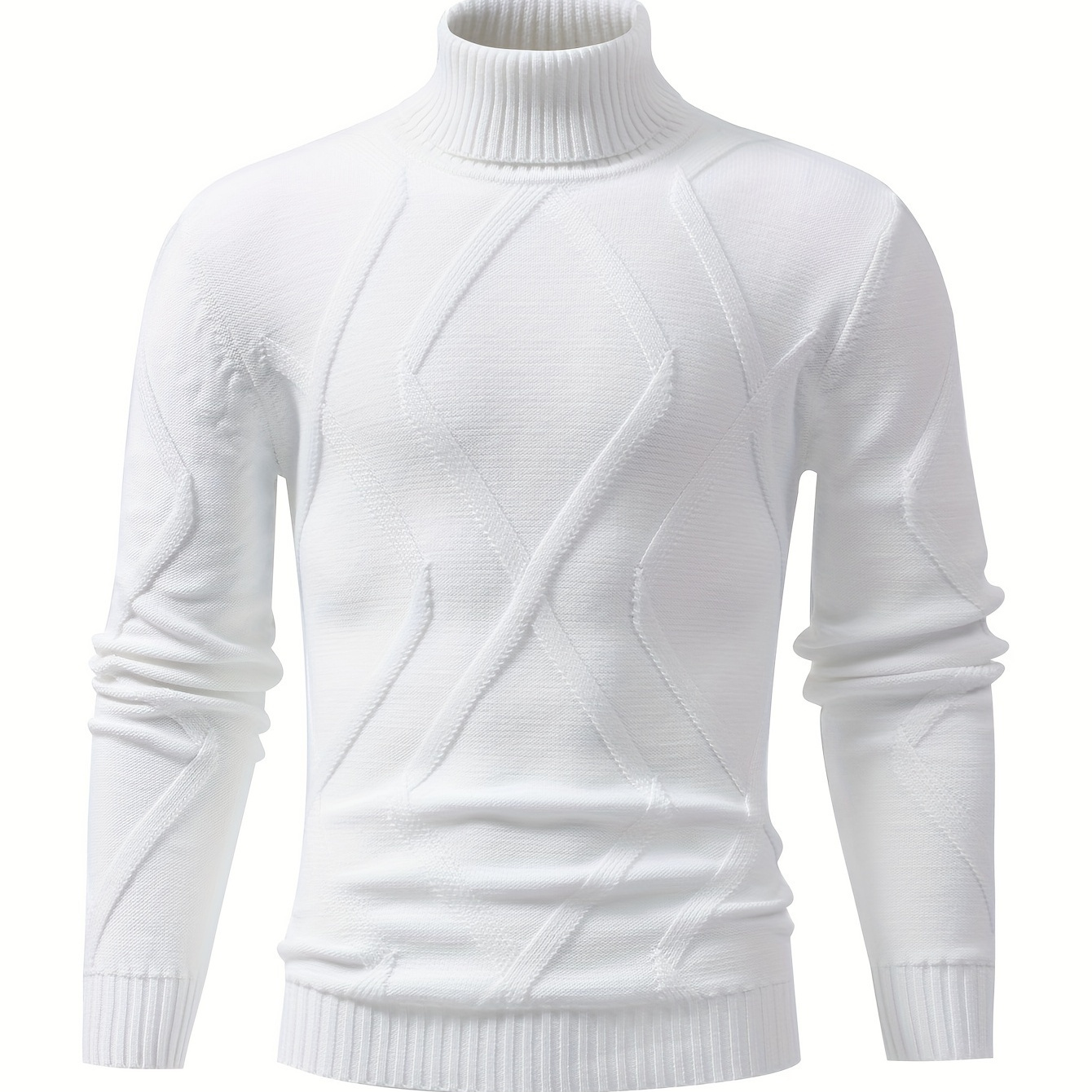 

Men's Stylish Solid Knitted Pullover, Casual Breathable High Stretch Long Sleeve Turtle Neck Top For City Walk Street Hanging Outdoor Activities