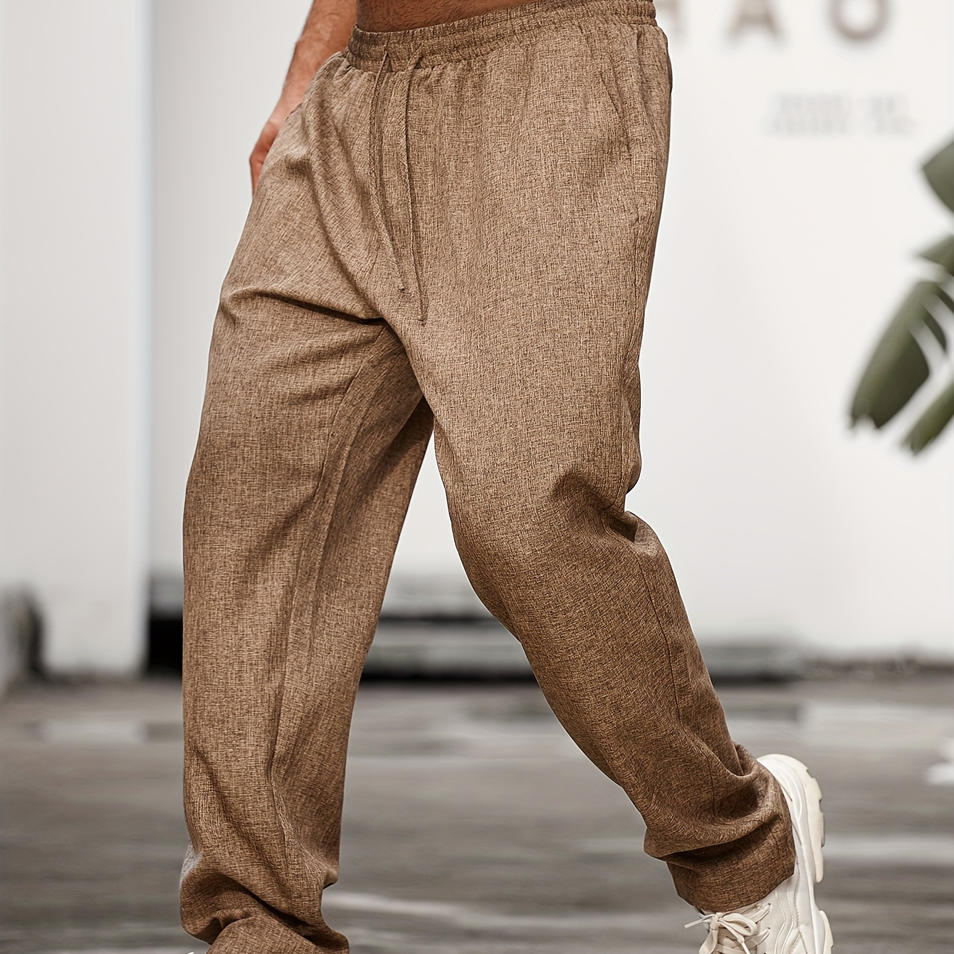 

Men's Woven Waist Drawstring Casual Pants, Comfy Trousers