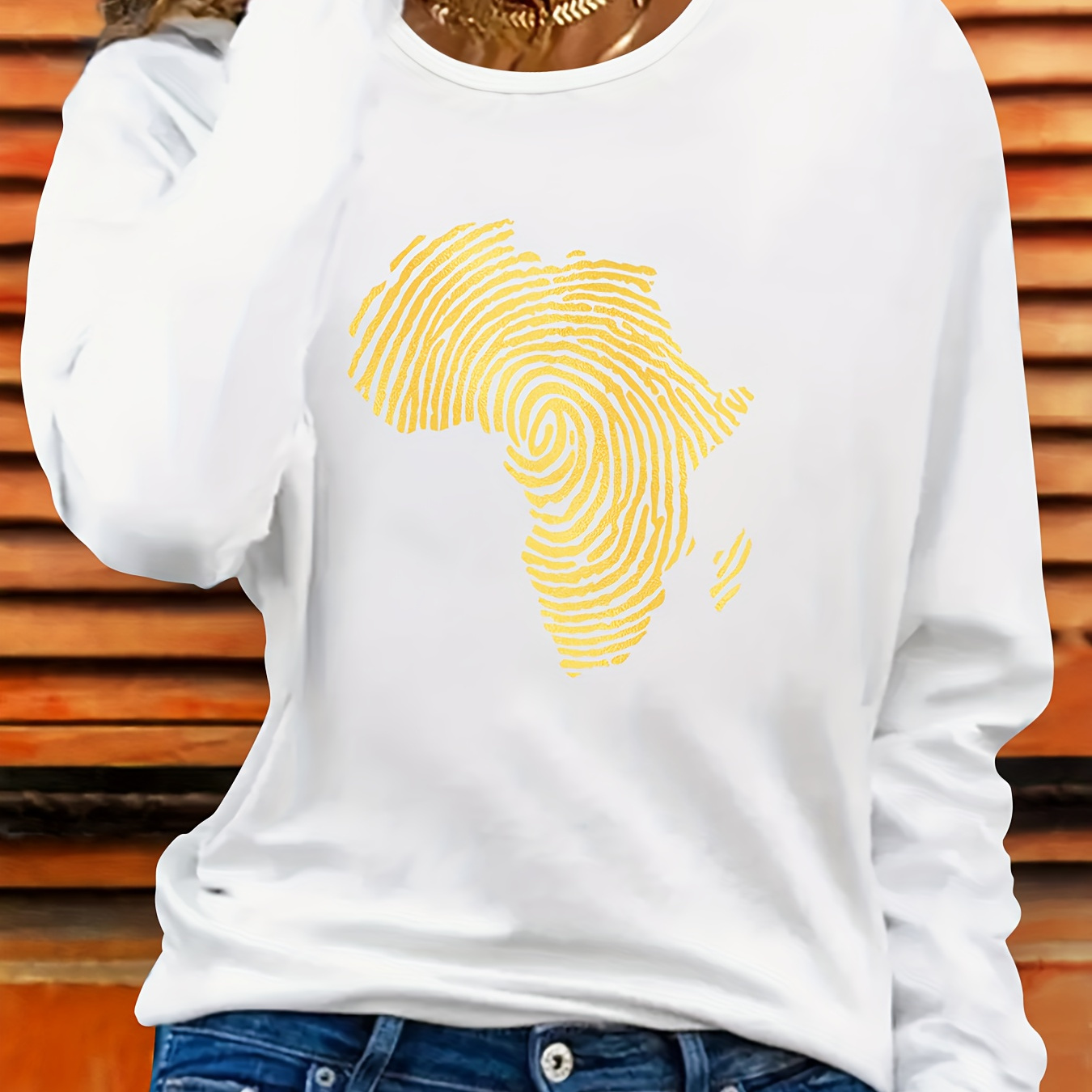 

Women's Casual Long Sleeve T-shirt With Unique African - Soft Polyester, Machine Washable, Crew Neck, Stretch Fabric