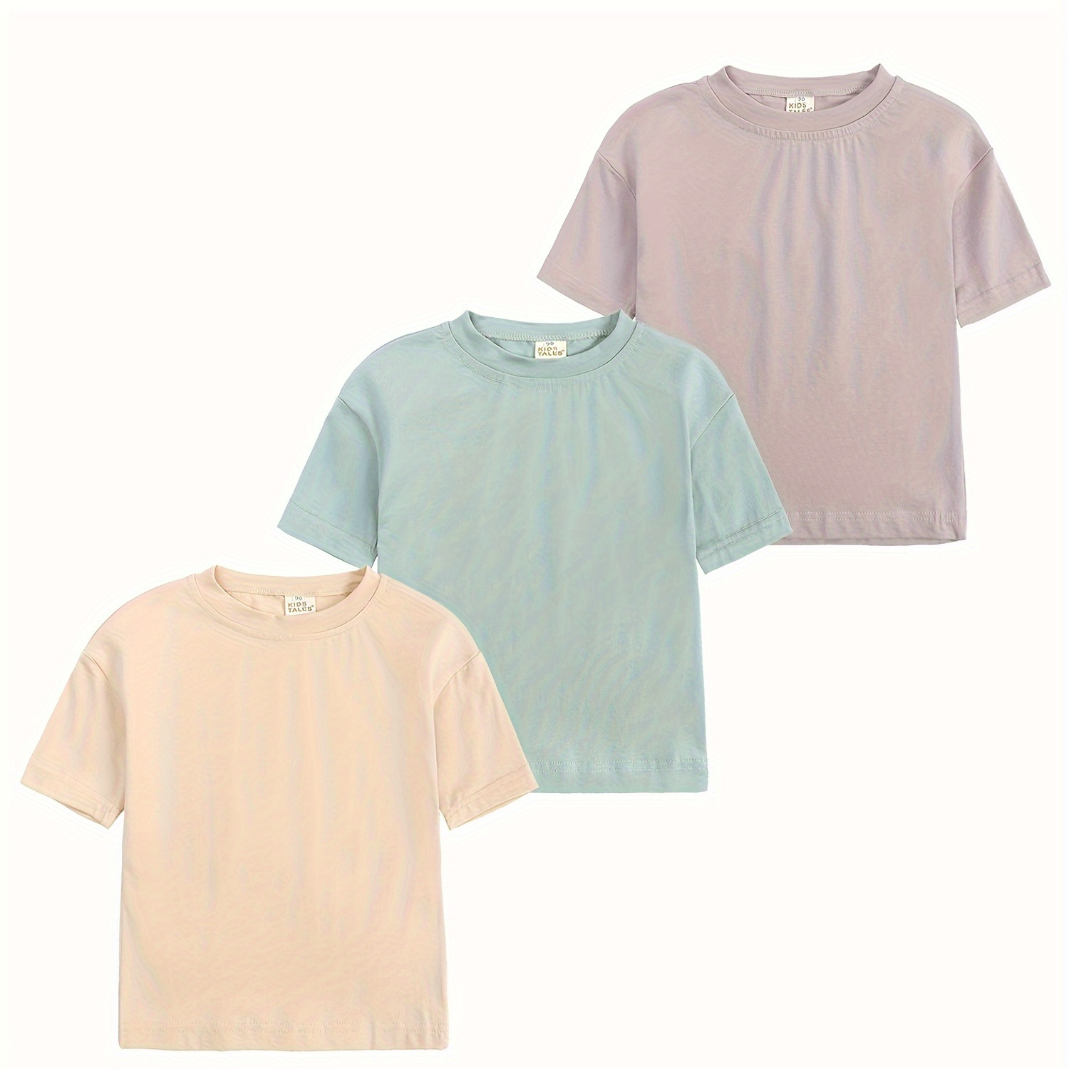 

3-pack Little Boys Girls Cotton Short Sleeve T-shirt Toddler Summer Tee Tops Solid Color Crewneck Shirt