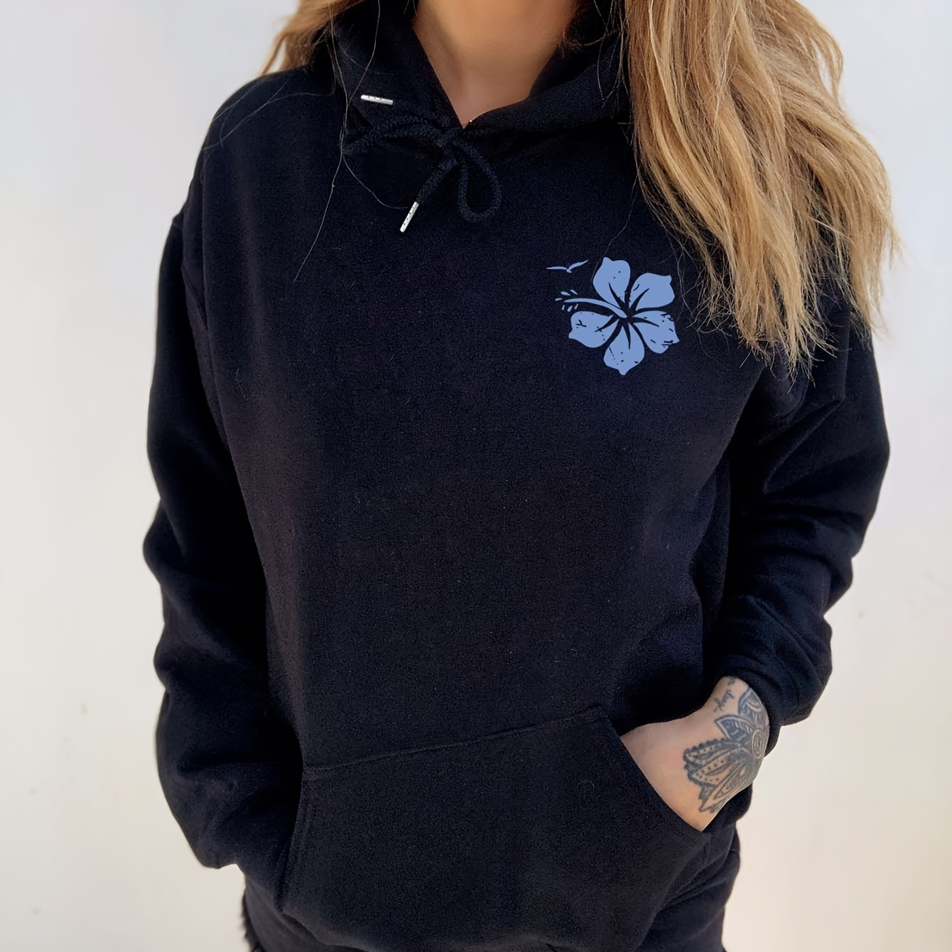 

Floral Print Hoodie, Casual Long Sleeve Kangaroo Pocket Hooded Sweatshirt, Women's Clothing