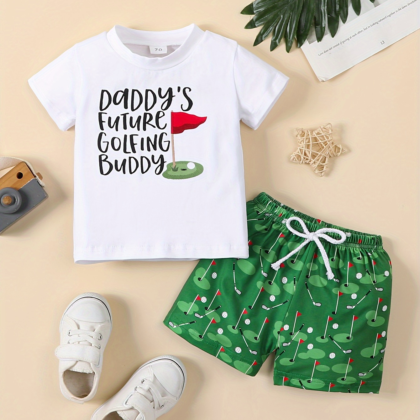 

Baby's "daddy's Future " Print 2pcs Summer Casual Outfit, T-shirt & Shorts Set, Toddler & Infant Boy's Clothes