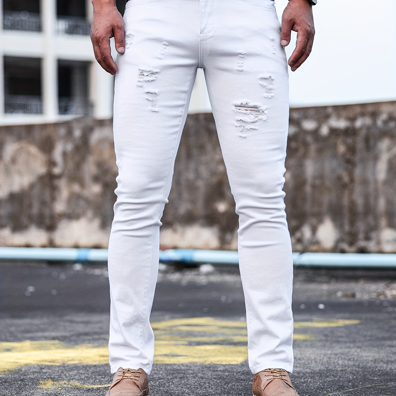 

Men's Casual Skinny Ripped Jeans, Street Style Stretch Jeans