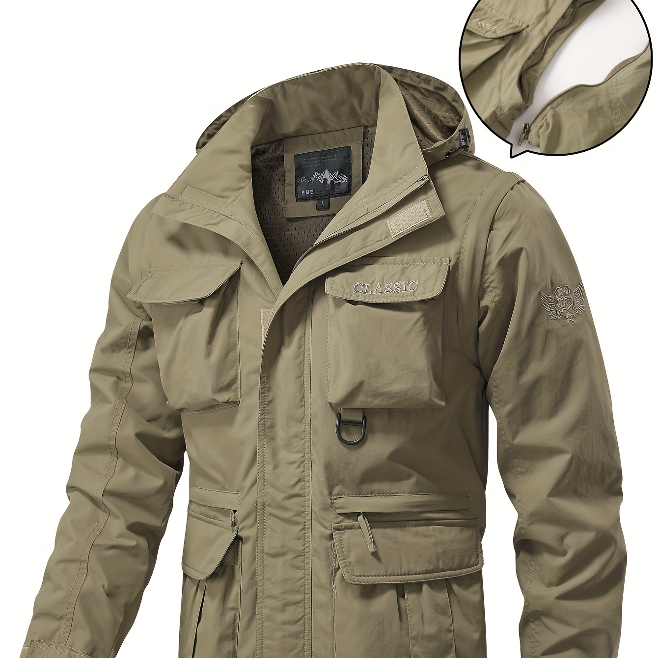 Detachable Windbreaker Hooded Jacket, Men's Casual Waterproof Multi Pocket  Cargo Jacket Vest For Outdoor Activities