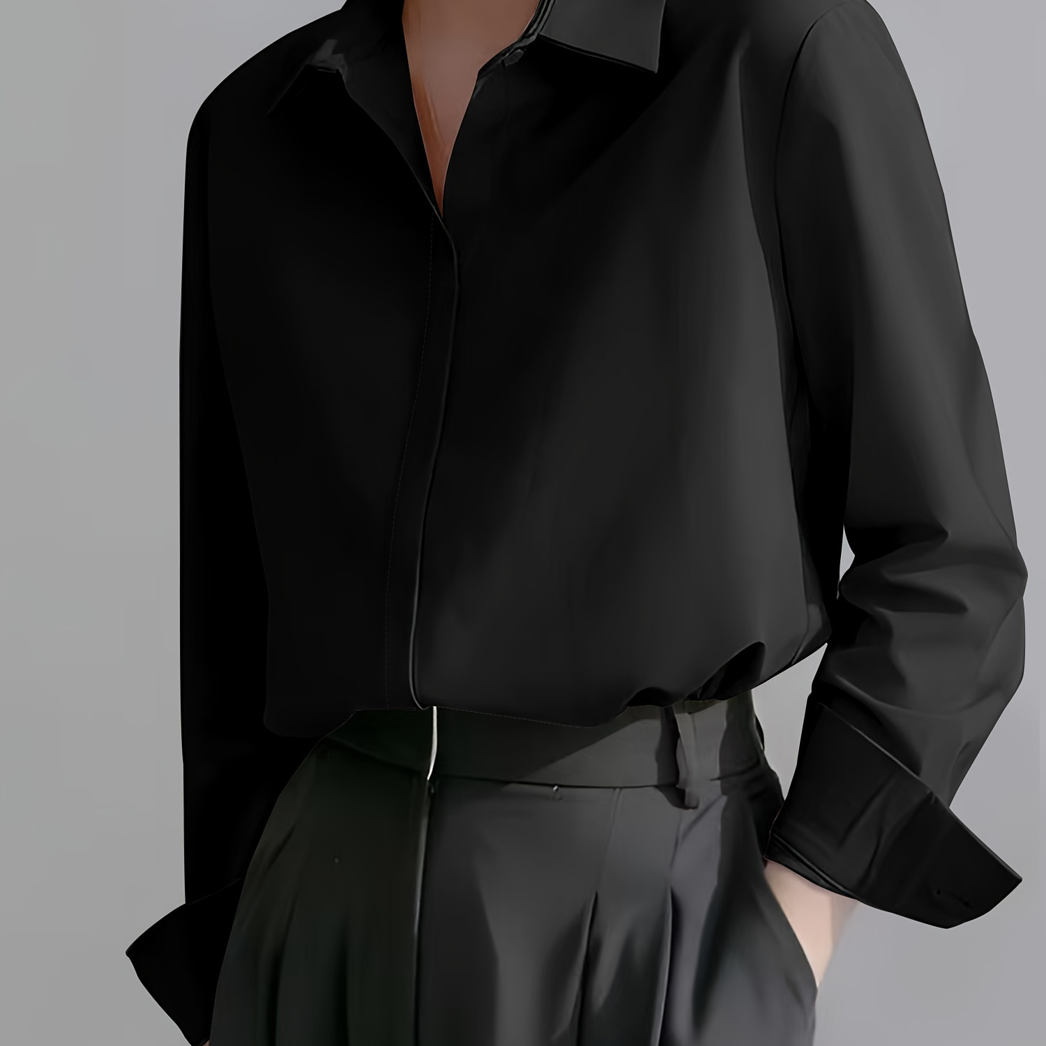 

Women's Professional Long Sleeve Shirt - Solid Color, Polyester, , Woven, Non-stretch, Pointed Collar, Open Front - For All